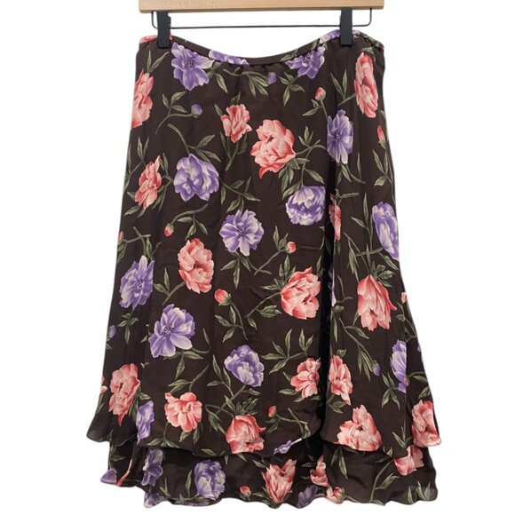 Jones New York Dresses & Skirts - Jones NY Woman Brown Pink & Purple Floral 100% Silk Skirt 18W XXL